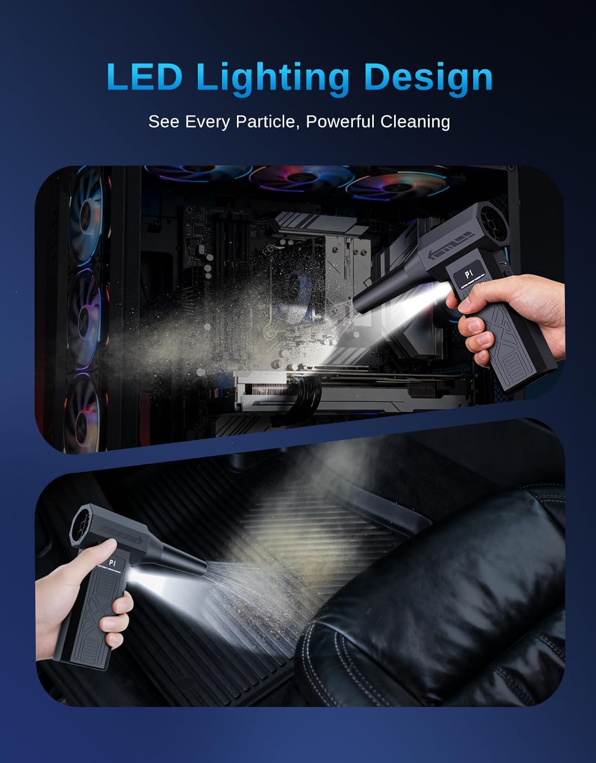 Compressed Air Duster - Rechargeable Electric Air Blower for Keyboard,Camera,PC Vents,Car Interiors & Home,Outdoor Dusting - 280,000 RPM,5 Nozzles,4 Speeds,Fast Charging