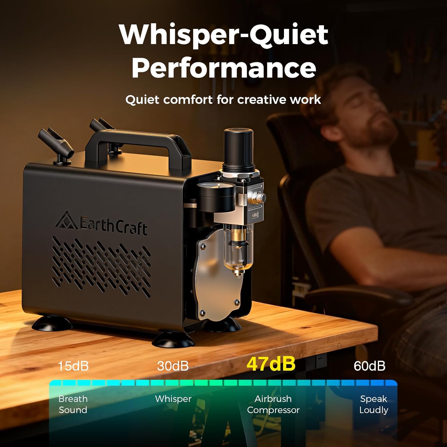 Airbrush Kit With Compressor - 1/5 HP Quiet Air Compressor With 2 Dual-Action Airbrush - 0.2,0.3 & 0.8mm Nozzles & 6 Paint Colors, Air brush Painting Set for Gift Crafts & Model Painting