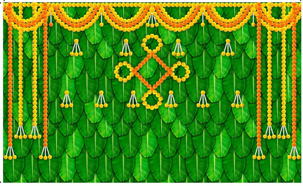 Bague Backdrop Cloth for Fuctions Aritaku Banana Leaf with Orange Yellow Flower Decoration Cloth for All Functions and Photography 8X5-picture-19