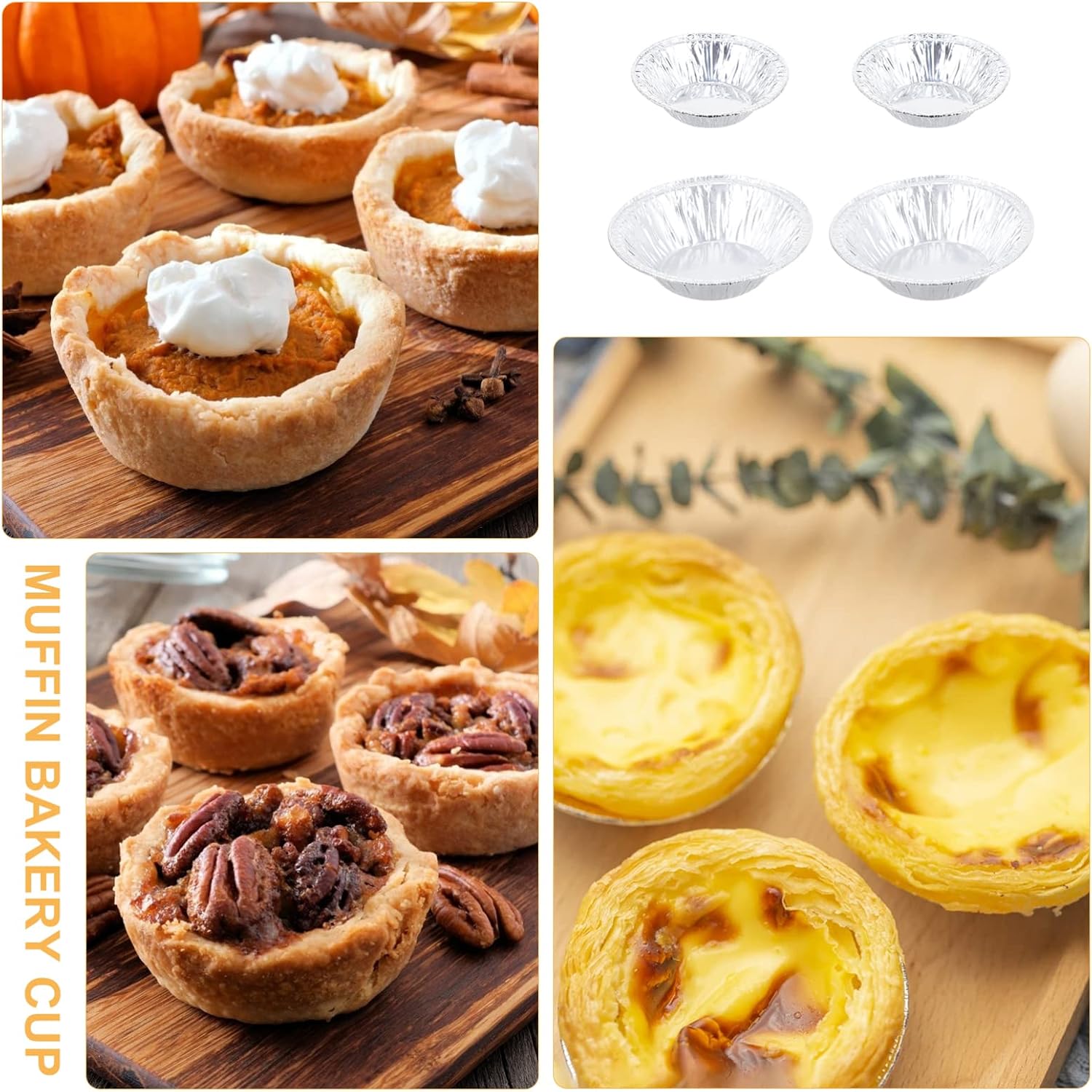 SHOWERORO Non-stick Aluminum Foil Egg Tart Molds 500pcs Set Mini Tart Tins for Baking