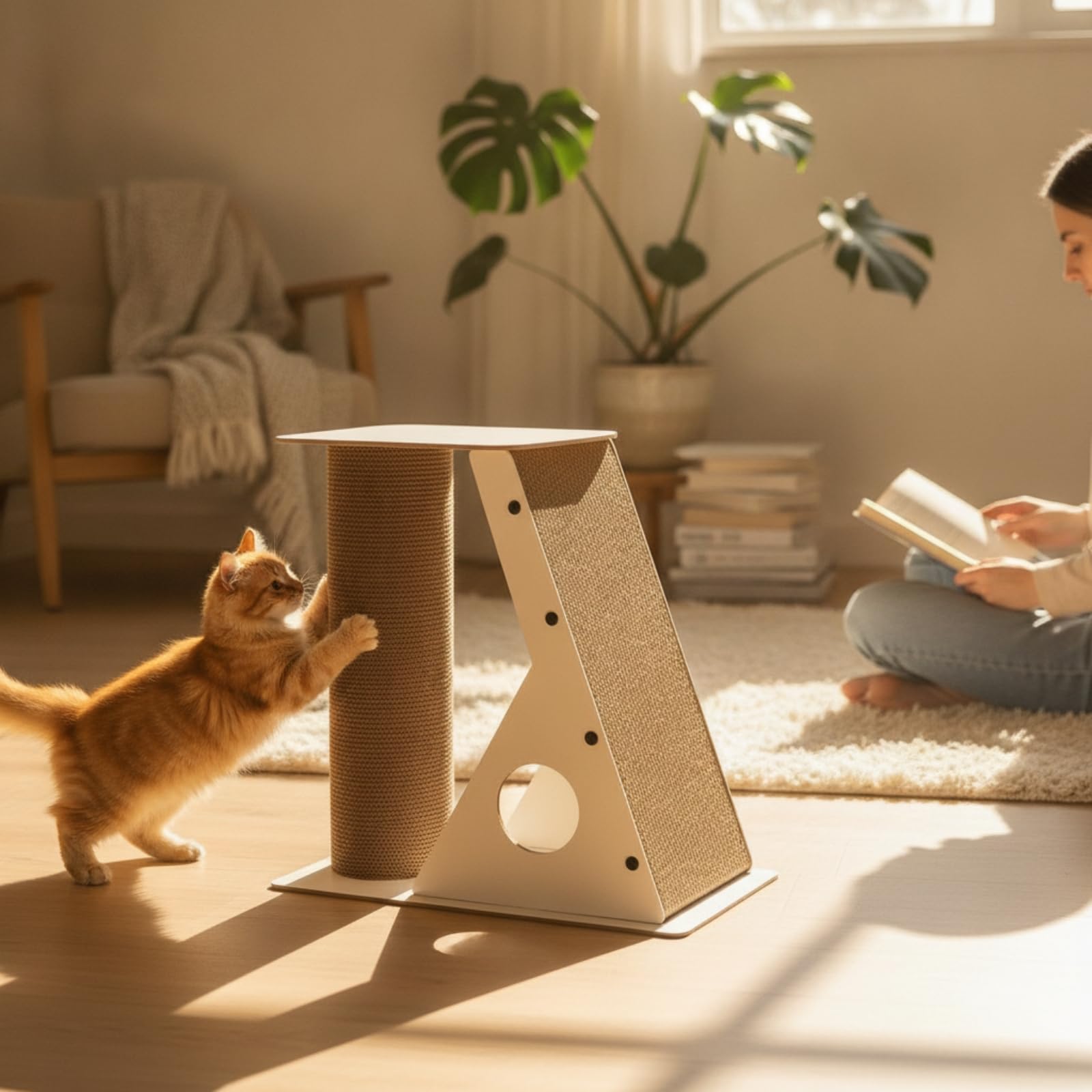 Tiragraffi per Gatti Albero Tiragraffi Centro Attività Pannello Obliquo Colonna Ondulata Ripiano Confortevole in Cartone Ondulato Struttura Geometrica Moderna Adatto per Salotto Camera da Letto