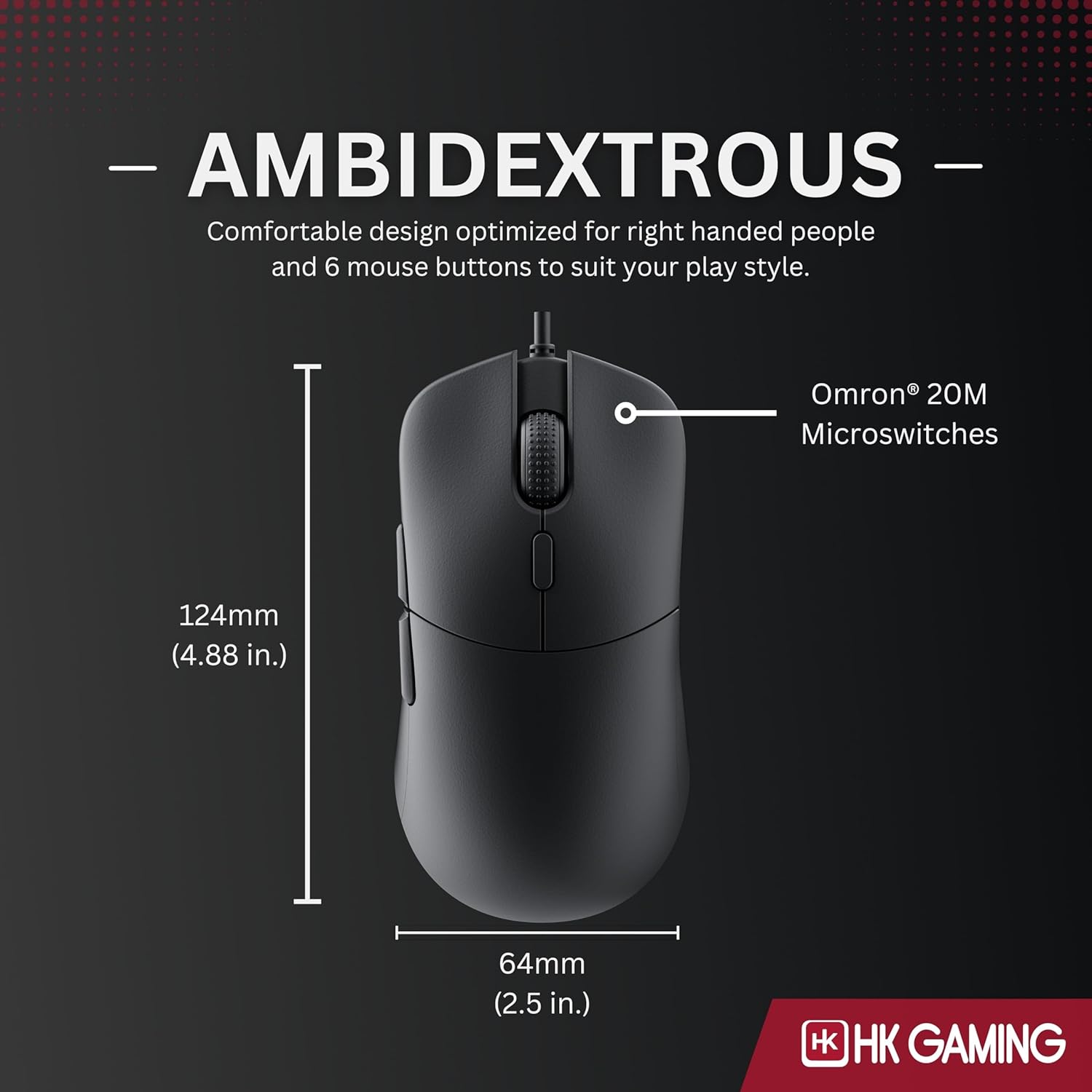 HK GAMING Mira XM1 Ultra Lightweight Gaming Mouse | 58 Grams | max 16000 cpi | 1kHz USB Wired | 6 Buttons | Anti Slip Grips (Black)