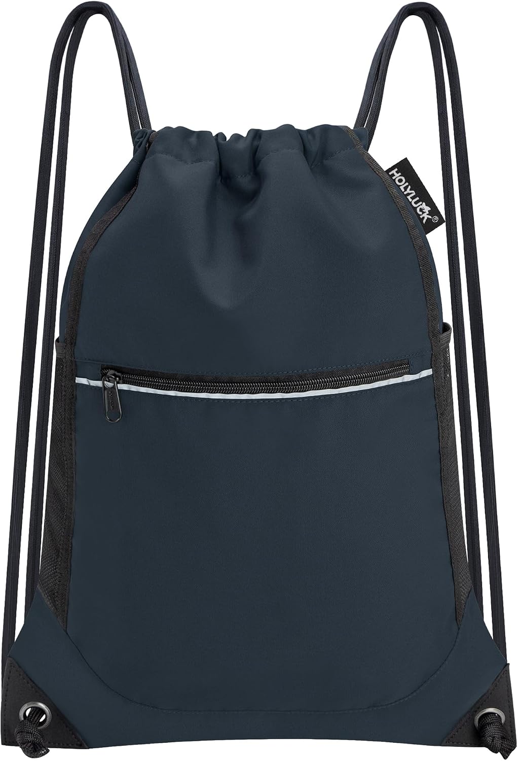 HOLYLUCK Drawstring Backpack Small Gym Bag with Mesh Pockets String Bag Backpack for Men Women, Navy Blue