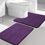 YIHOUSE Memory Foam Grey Bath Mat Set 3 Piece, Ultra Absorbent Bath Mat for Bathroom - Non-Slip Machine Washable & Dry Quickly, 3 Piece Bathroom Mat Set, Dark Grey
