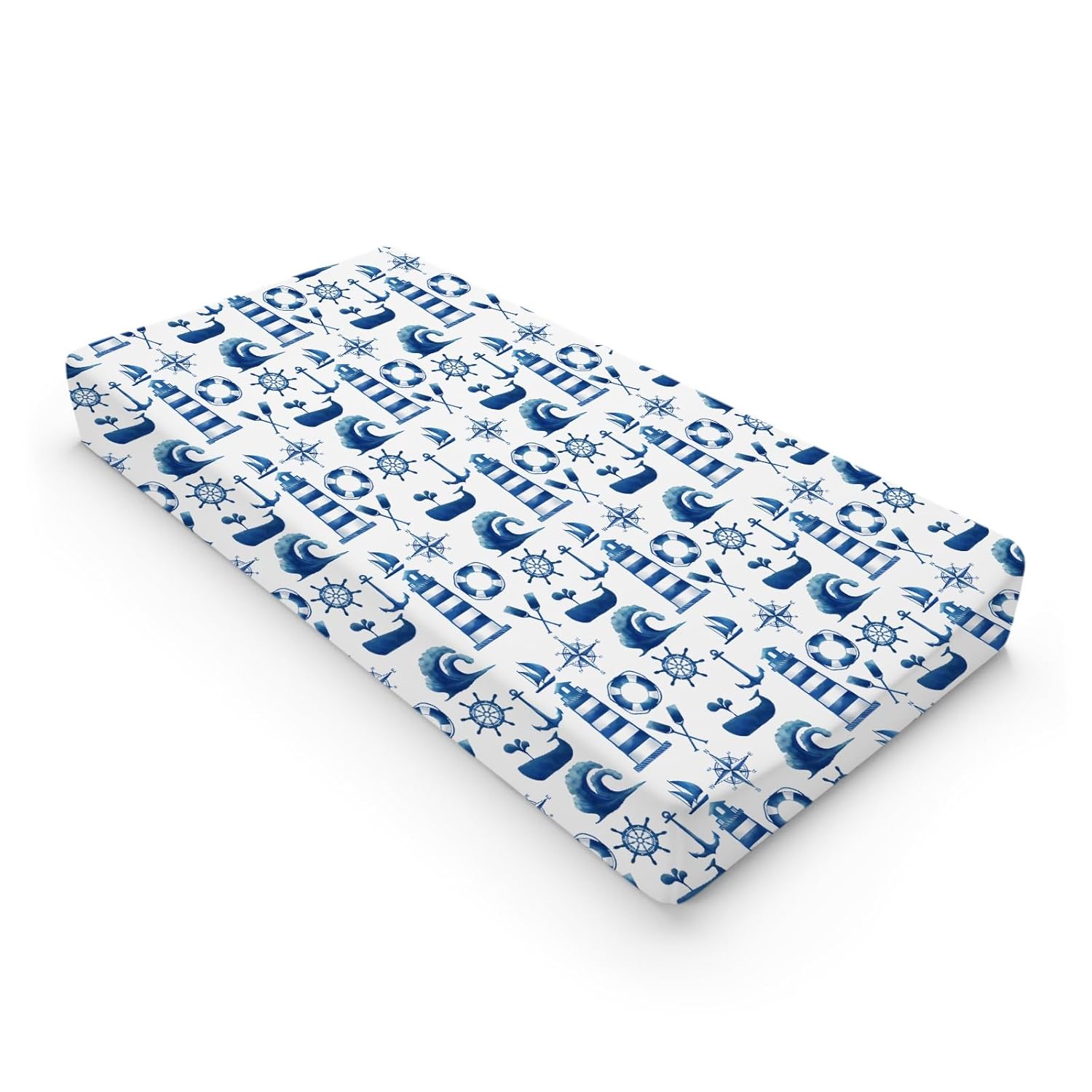 Navy Nautical Life Changing Pad Cover Marine Ocean Lighthouse Compass Whale Changing Table Cover for Baby Boys Girls Soft Breathable Stretchy Fitted Diaper Changing Mat Sheets 32''x16''