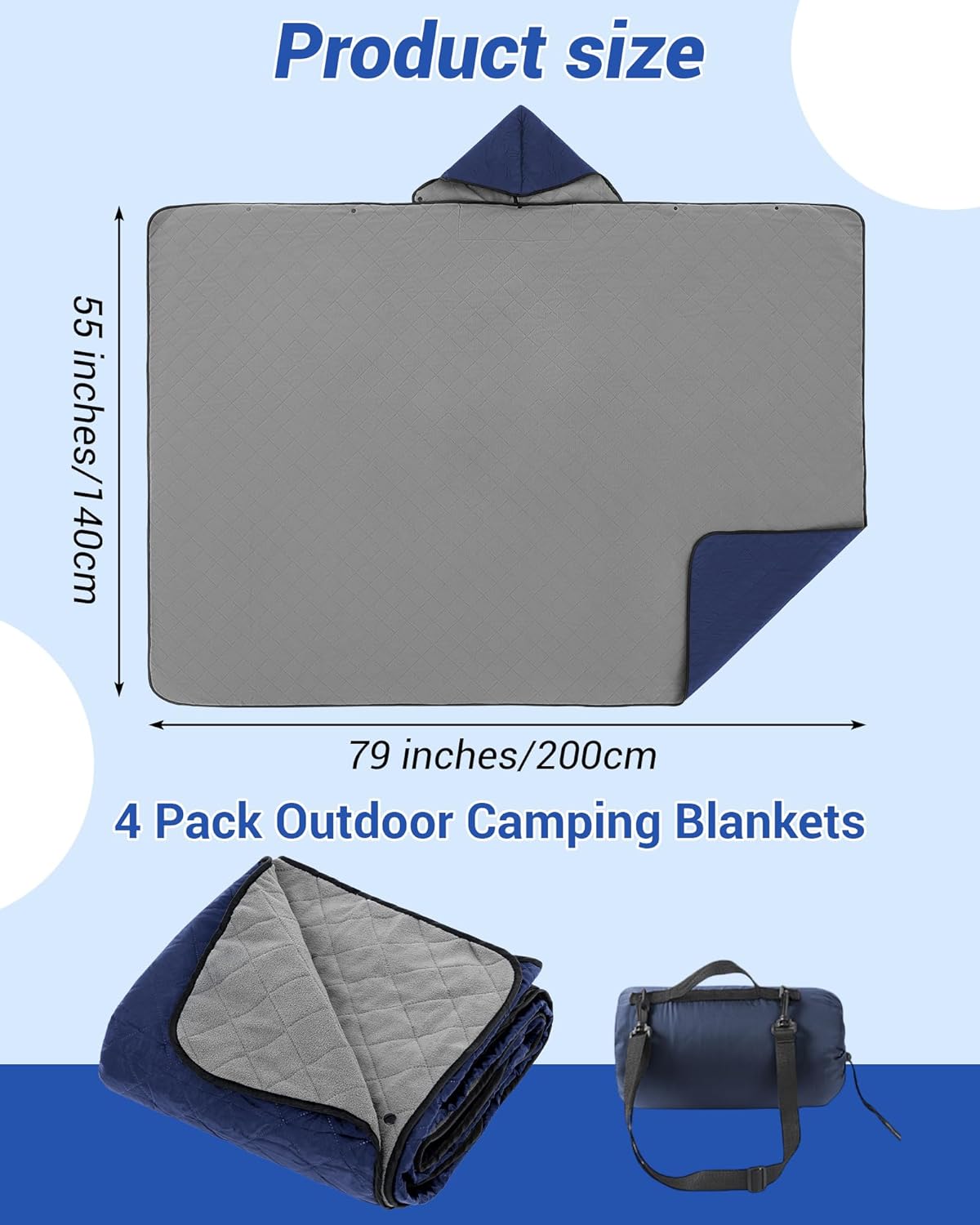 4 Pack Outdoor Camping Blanket Bulk - Fleece Waterproof & Foldable Stadium Blanket with Portable Bag for Cold Weather Sports Pet Beach Picnic Stadium Travel Car - 79 * 55inch
