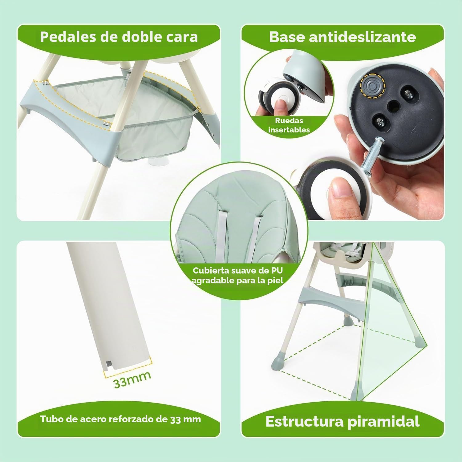 Trona bebé 5in1,Trona Plegable Para Niños, con Altura Regulable,Bandeja Extraíble y Arnés de 5 Puntos,Evolutiva Trona Evolutiva, apta Para Bebés a Partir de 6 Meses