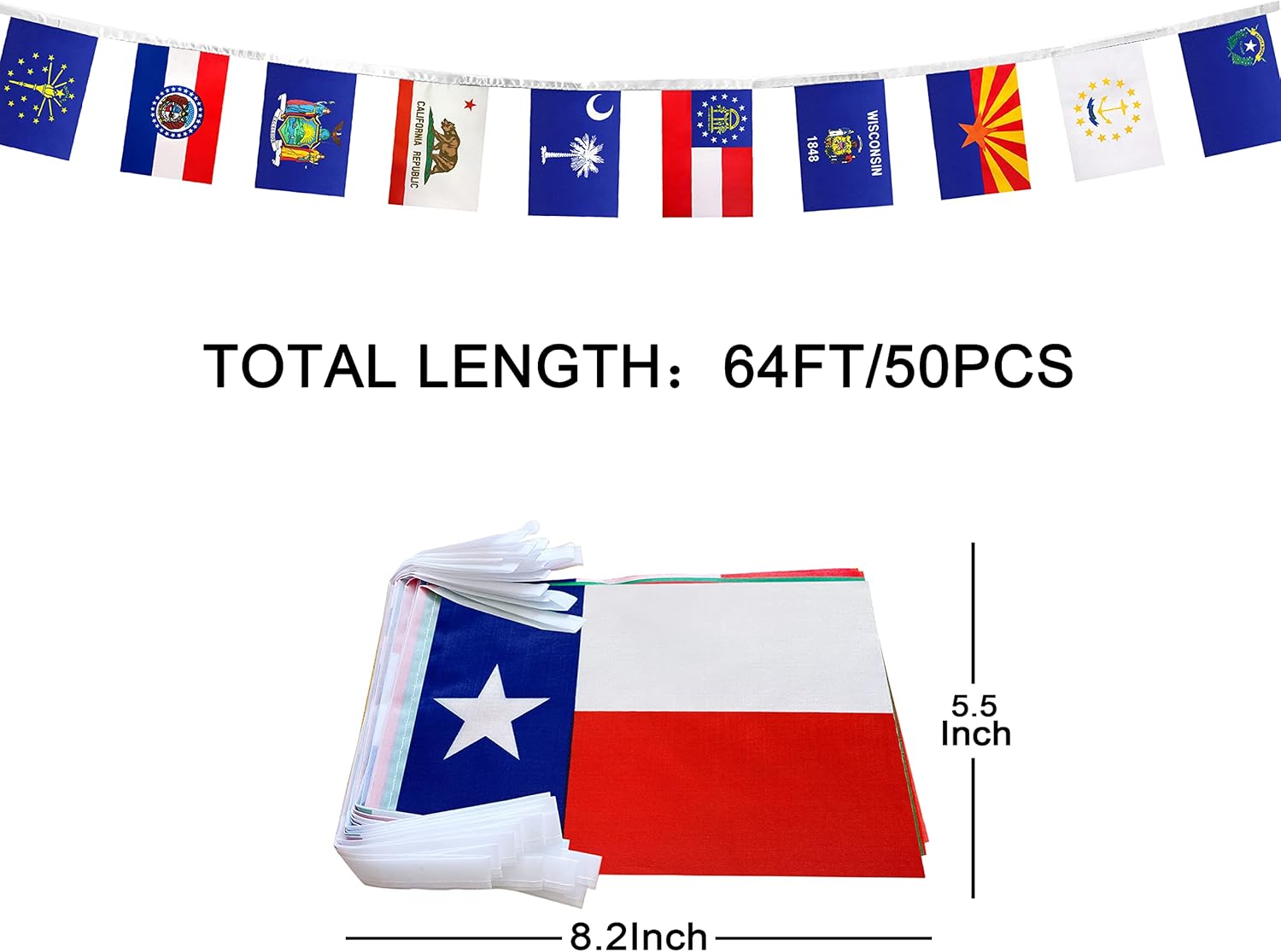 WEITBF US 50 State String Flags Banner Set,5 x 8 Inchs,68 Feet