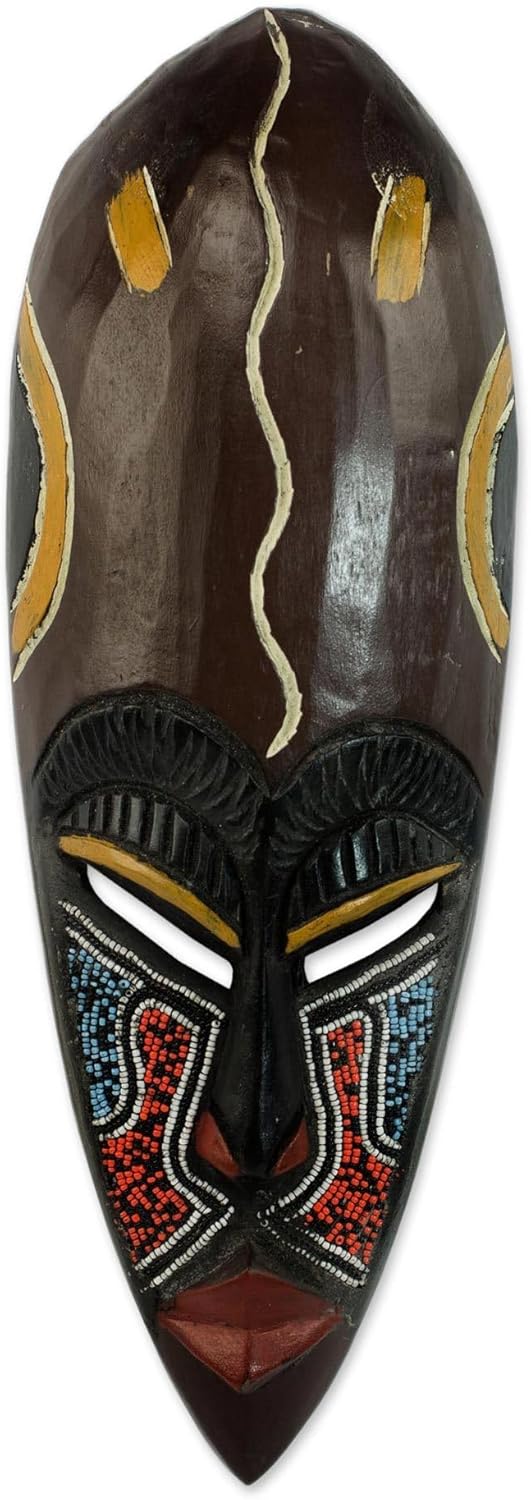 NOVICA Large Wood Nigerian Decorative Mask, Brown, 'No Dispute'