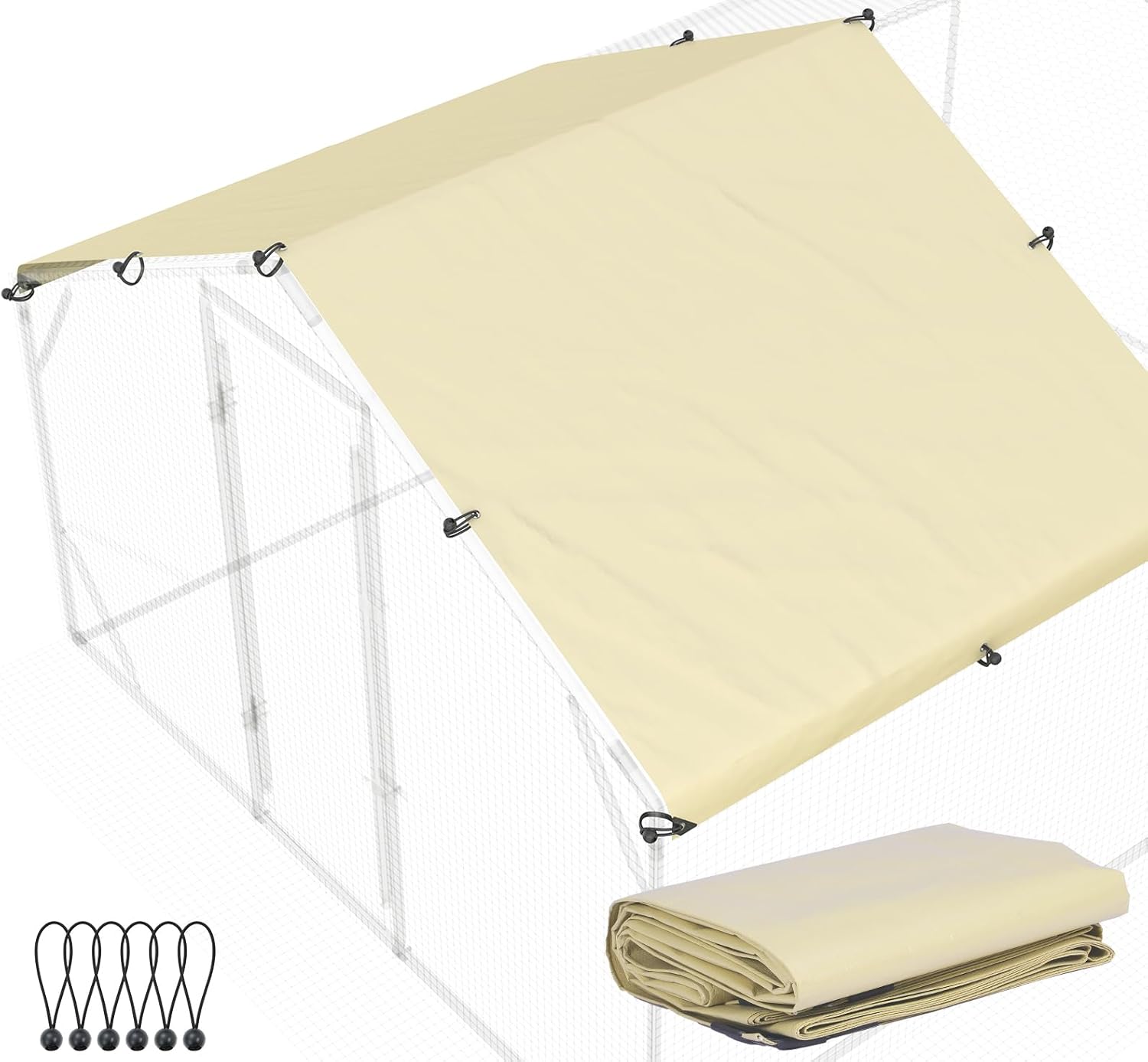 Quictent 10.7x6 FT Chicken Coop Cover Heavy Duty Waterproof Tarp, Shade Cloth UV Protection for Large Walk-in Chicken Run, Sun & Rain Shield, 12 Ball Bungees (Top Cover)