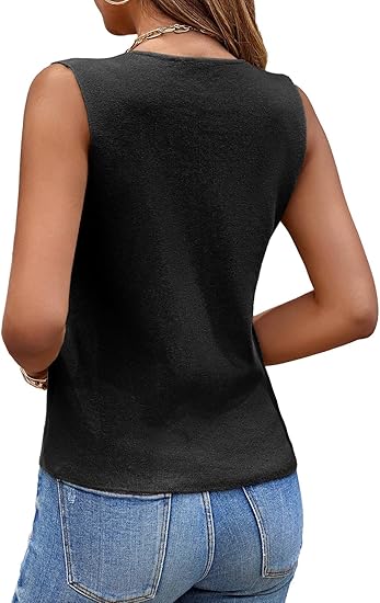 Saodimallsu Mouwloze damestrui - V-hals - knoop - casual mode - los vest - voor de zomer, zwart., L