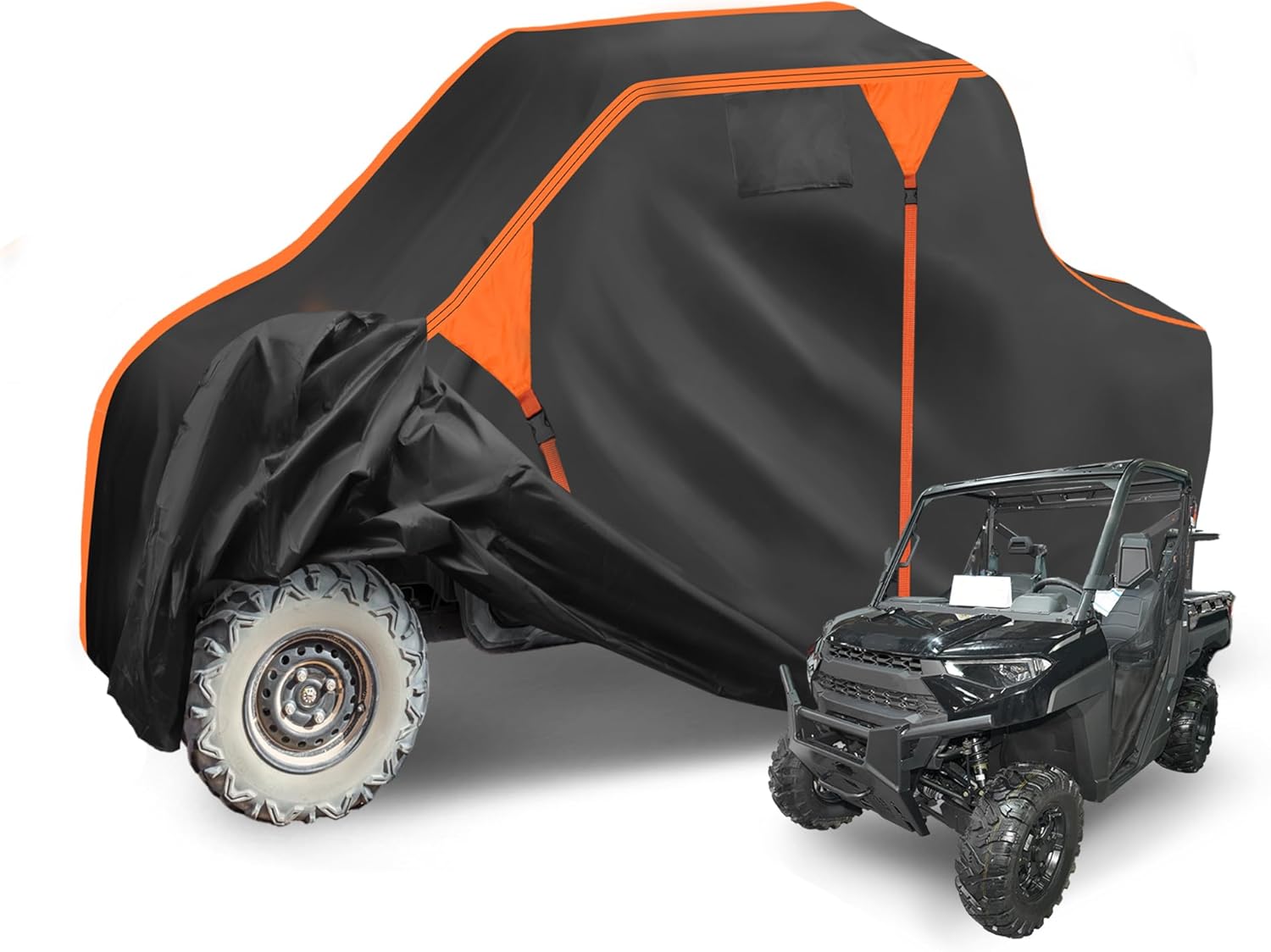 X AUTOHAUX UTV Cover for Polaris for Ranger 1000 2020-2021 Waterproof Side by Side Cover Outdoor Sun Rain Storage Protection 210D-PU Black 312x160x193cm/122.83x62.99x75.98in