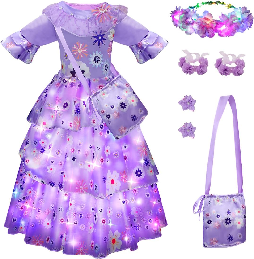 MelandPrincess Dresses for Girls - Light Up Princess Costume for Girls with Headband Halloween Costumes for Girls 3-8