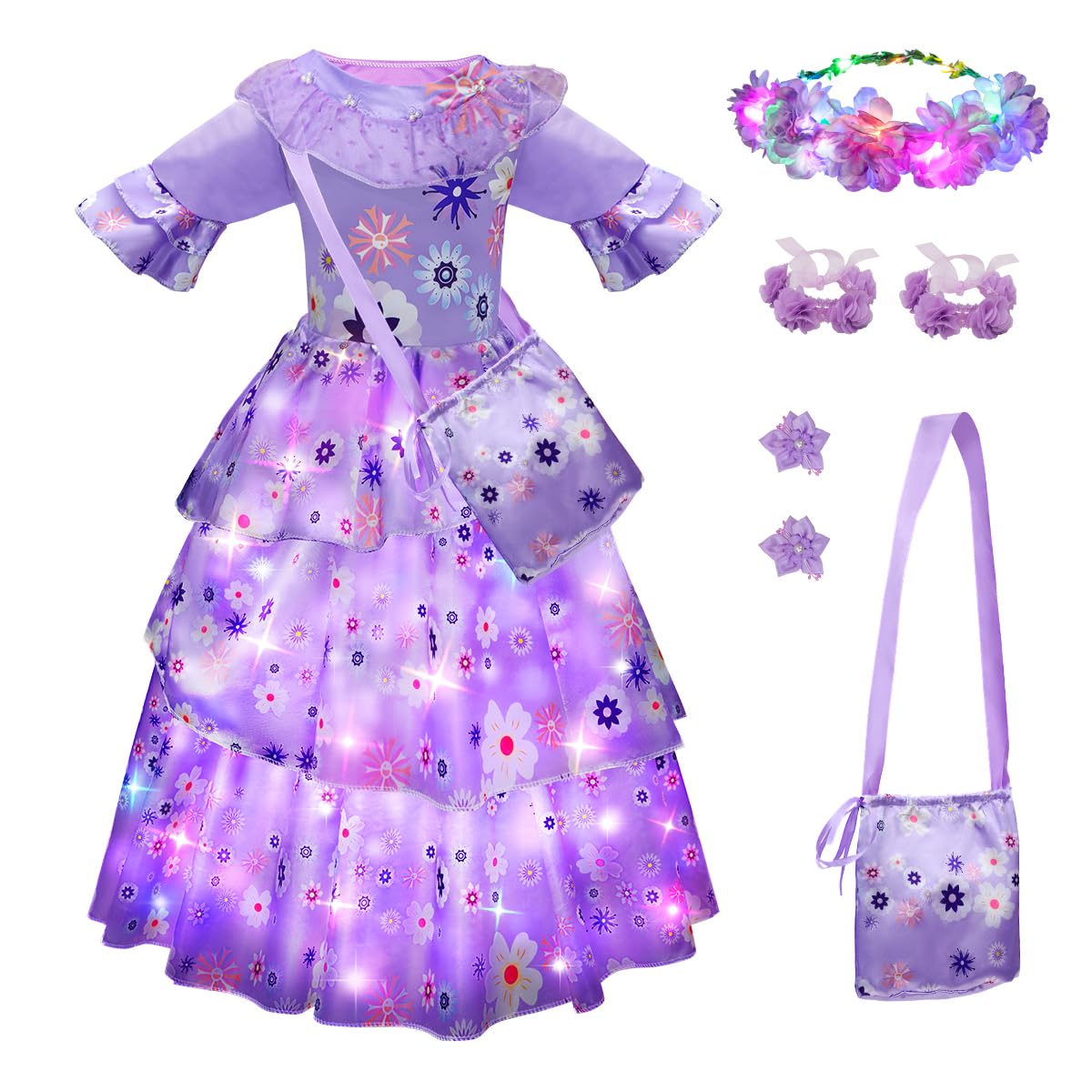 MelandPrincess Dresses for Girls - Light Up Princess Costume for Girls with Headband Halloween Costumes for Girls 3-8