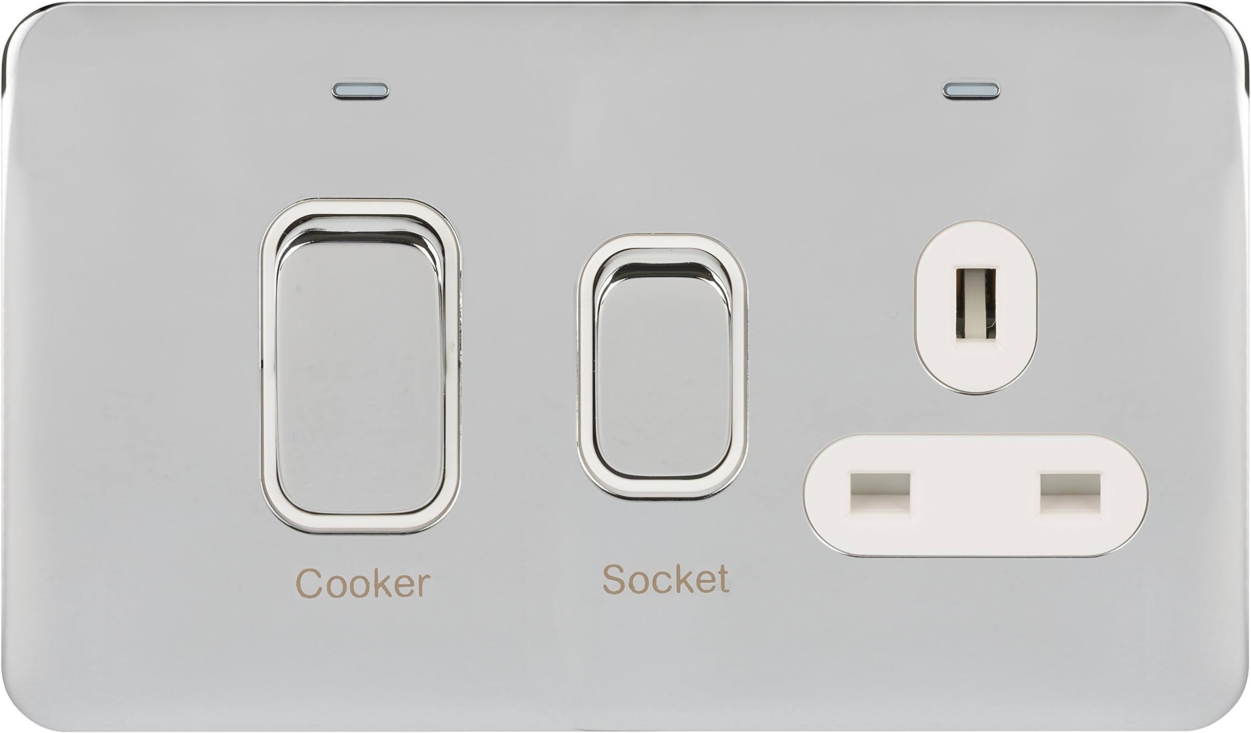 Schneider Electric GGBL4001WPC 45A Lisse Double Pole 2 Gang Cooker Control Unit with 13A Socket LED Indicator, Polished Chrome/White