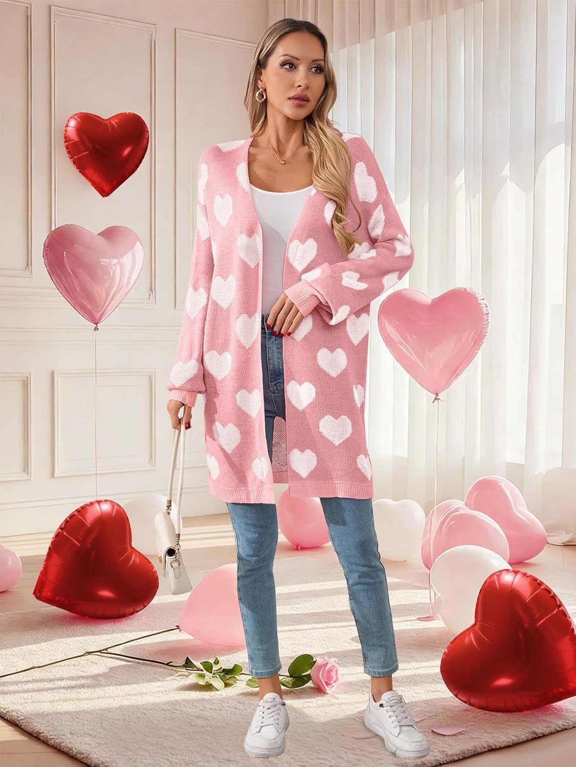 Womens Valentine Heart Cardigan Sweater 2026 Valentines Day Trendy Cute Oversized Long Sleeve Cardigans - Image 6