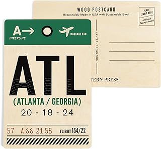 Atlanta, Georgia, ATL, Luggage Tag (4x6 Birch Wood Postcards, 2-Pack Stationary, Rustic Home Wall Decor)