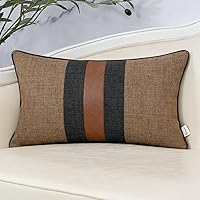 Yangest Brown Patchwork Pillow Cover 12x20 Inch - Luxury Cotton Linen Faux Leather Throw Pillowcase for Couch Sofa Bedroom