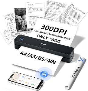 iDPRT MT610 Pro Stampante Portatile A4, Stampante Termica Densità di 300 DPI Compatibile con Laptop/PC, iOS/Android, Smartphone via Wireless Bluetooth, Mac/Windows via USB, Colore Nero