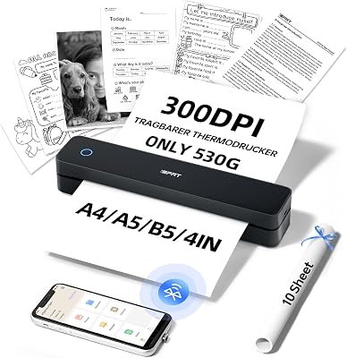 iDPRT MT610 Pro Stampante Portatile A4, Stampante Termica Densità di 300 DPI Compatibile con Laptop/PC, iOS/Android, Smartphone via Wireless Bluetooth, Mac/Windows via USB, Colore Nero