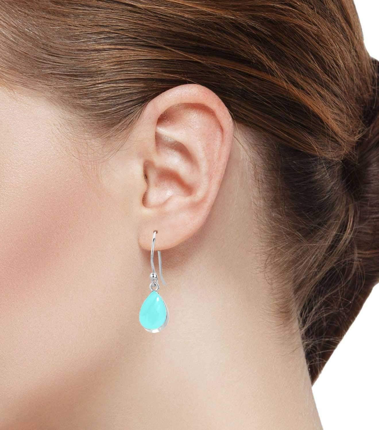 Genuine 925 Sterling Silver Handmade Jewelry Pear Garnet, Lapis, Agate, Crystal Natural Gemstone Boho Drop Dangle Earring For Women