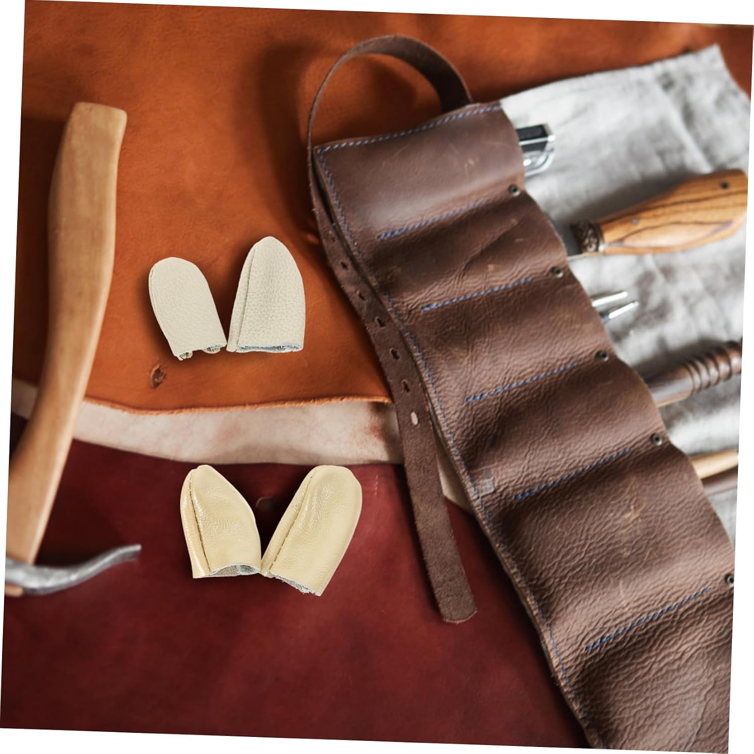 JEWEDECO 36pcs Leather Finger Protectors for Sewing Comfortable Protective Finger Sleeves Thimble for Handcrafting Random Colors Material for Needlework