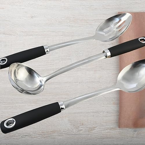 Miniatura 5 de Juego de utensilios de cocina de acero inoxidable de 3 piezas, juego de cucharas grandes de 180 y 14 pulgadas, cuchara ranurada, cuchara de cocina y