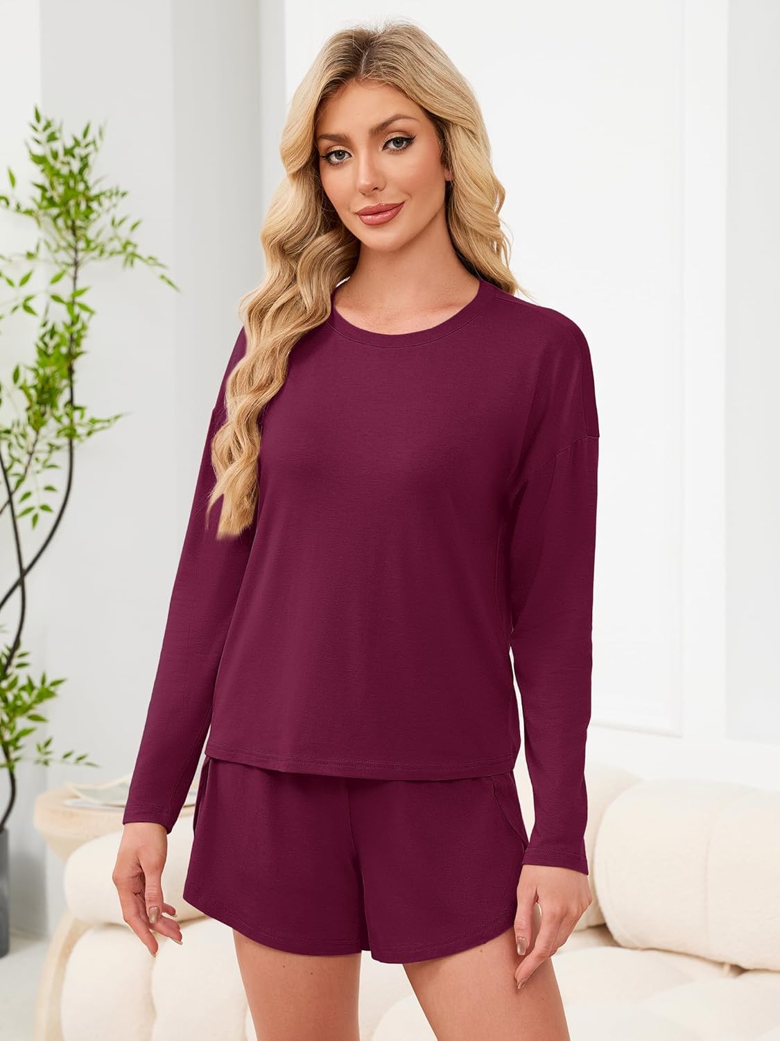 ANRABESS Womens Long Sleeve Pajama Sets 2025 Fall 2 Piece Outfits Lounge Matching Short Set Striped Pjs Loungewear Sleepwear - Image 2