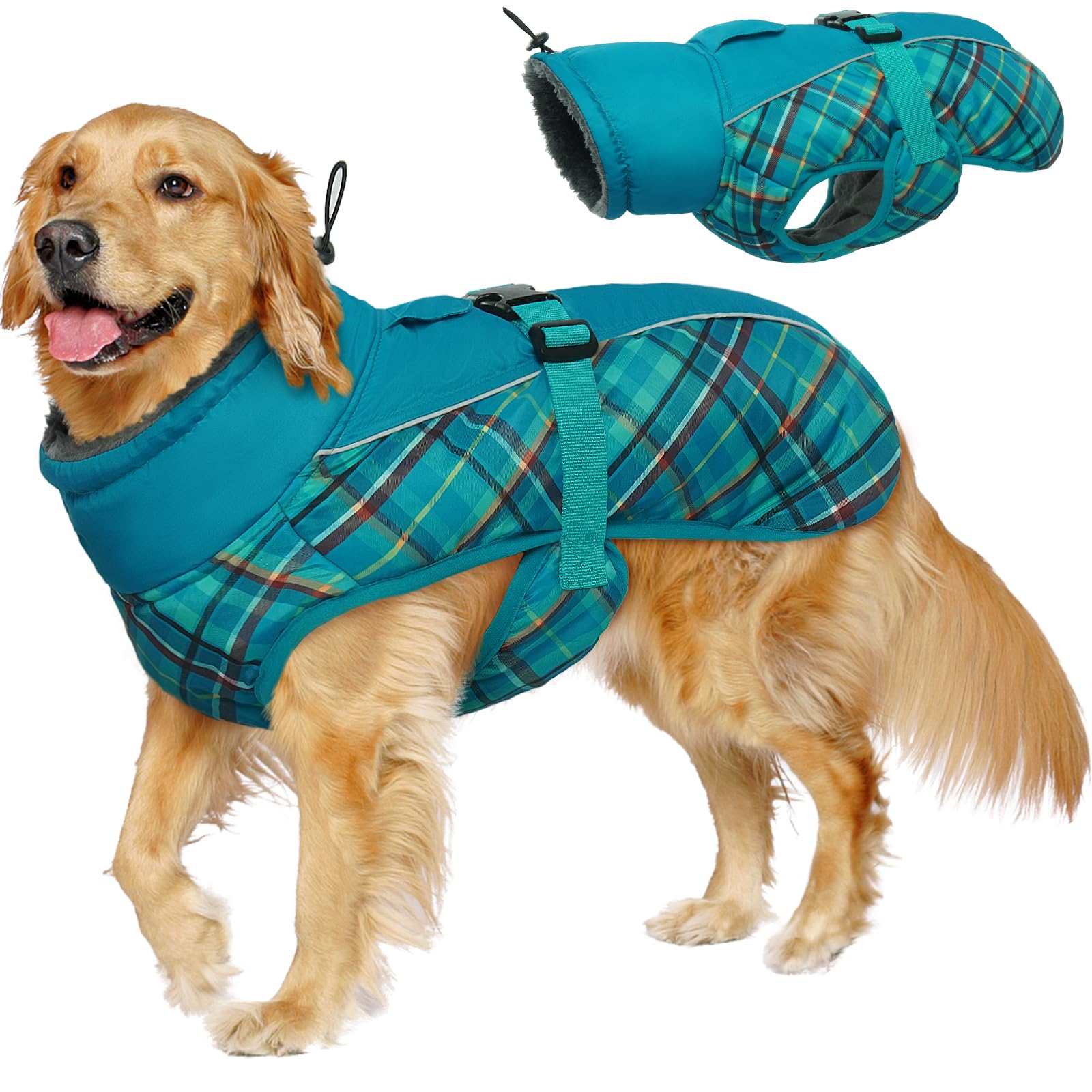 IECOii Abrigo para perro mediano, abrigo cálido para perros medianos, chaqueta de nieve impermeable resistente al viento, chaqueta reflectante de cuello alto para clima frío, chaleco acogedor, ropa de