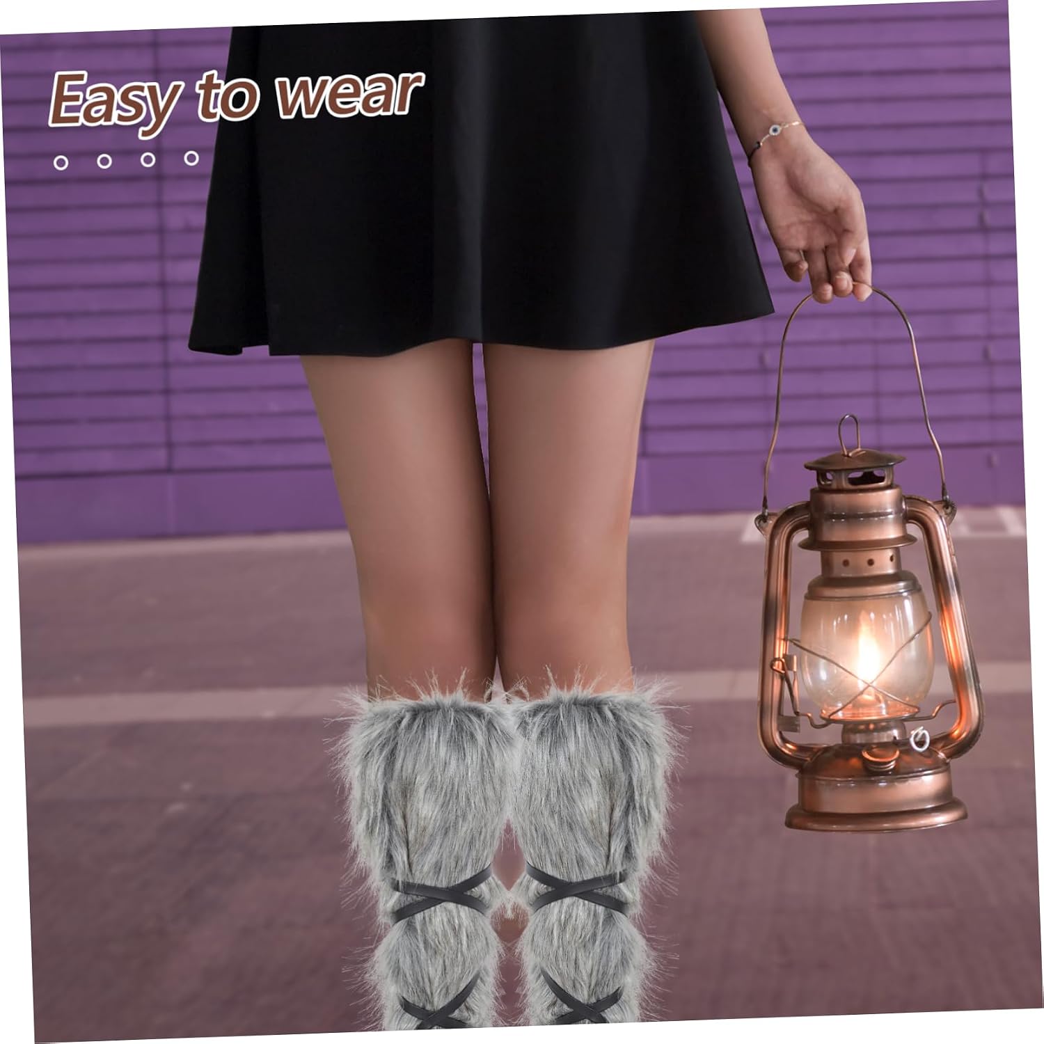 2Pcs Faux Fur Viking Leg Warmers for Men and Women Lace Up Design Warm Furry Boot Covers Unique Costume Accessories for Medieval Cosplay and Cold Days