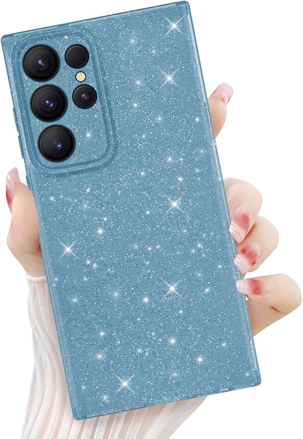 Newseego for Samsung Galaxy S22 Ultra 5G Case, Cute Luxury Sparkle Bling Glitter Case for Women Girls Soft TPU Bumper Anti-Scratch Shockproof Protective Cover for Samsung Galaxy S22 Ultra-Blue