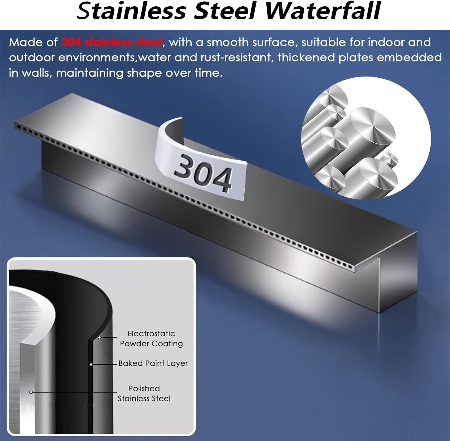 Heavy Duty Stainless Steel Pond Waterfall Spillway Kit - 51in Outdoor Fountain for Patios & Ponds, Durable Water Feature Equipment for Garden Decor