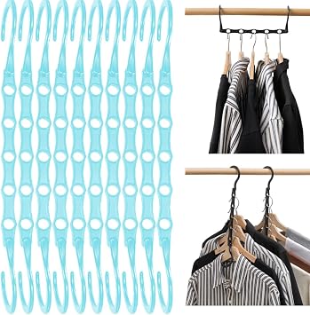 Urby Multi Hangers Space Saving for Clothes, Sturdy Stackable Hangers with 5 Holes, Ideal Magic Hangers for Dorm Room Closet 10 Pack,Blue