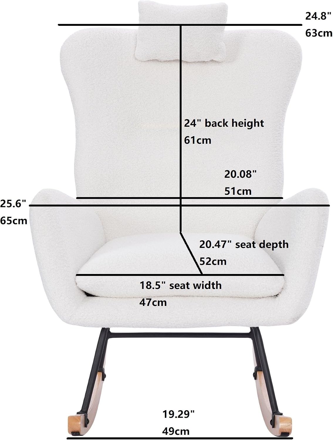 Upholstered Nursery Rocking Chair for Living Room Bedroom(White Teddy)