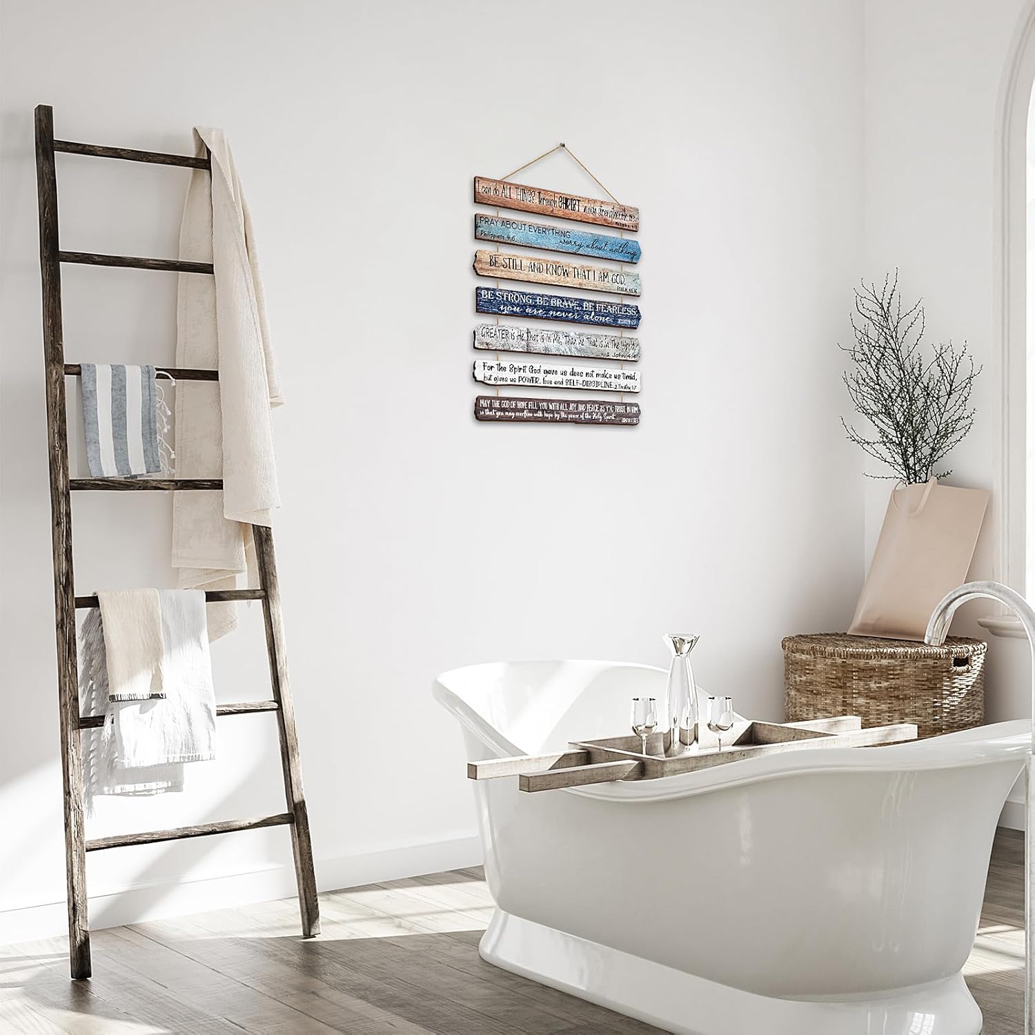 Yookeer Christian Wall Art Office Religious Wall Decor for Prayer Room Inspirational Wooden Bible Verses Bathroom Scripture Art Meditation Inspirational Hanging Wood Sign (English Style) - Image 6