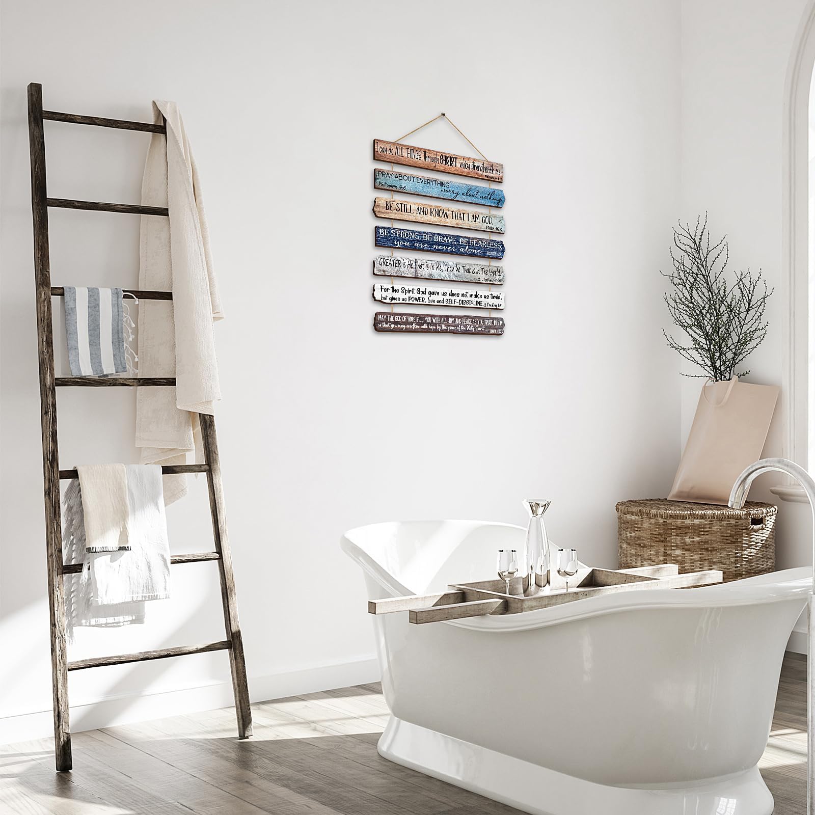 Yookeer Christian Wall Art Office Inspiration Wooden Bible Verse Wall Decor Bedroom Bible Wall Art Meditation Inspirational Hanging Wooden Sign for Kitchen Living Room Women Room (Brown)