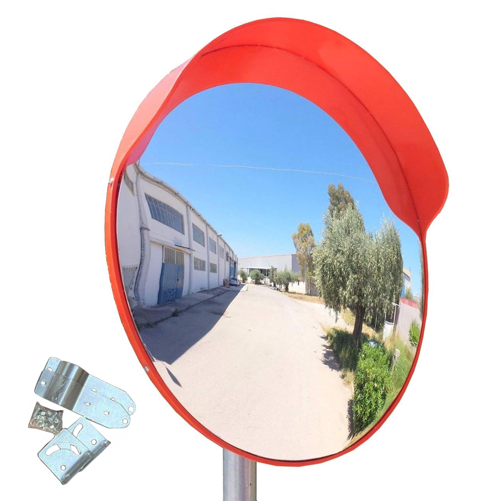 Comioke Ø30cm Specchio Stradale, Specchio di Sorveglianza, Convex Traffic Mirror, Specchi Sicurezza per il Traffico con Staffa e Viti, per Strade, Magazzini, Garage e Negozi (Rosso)