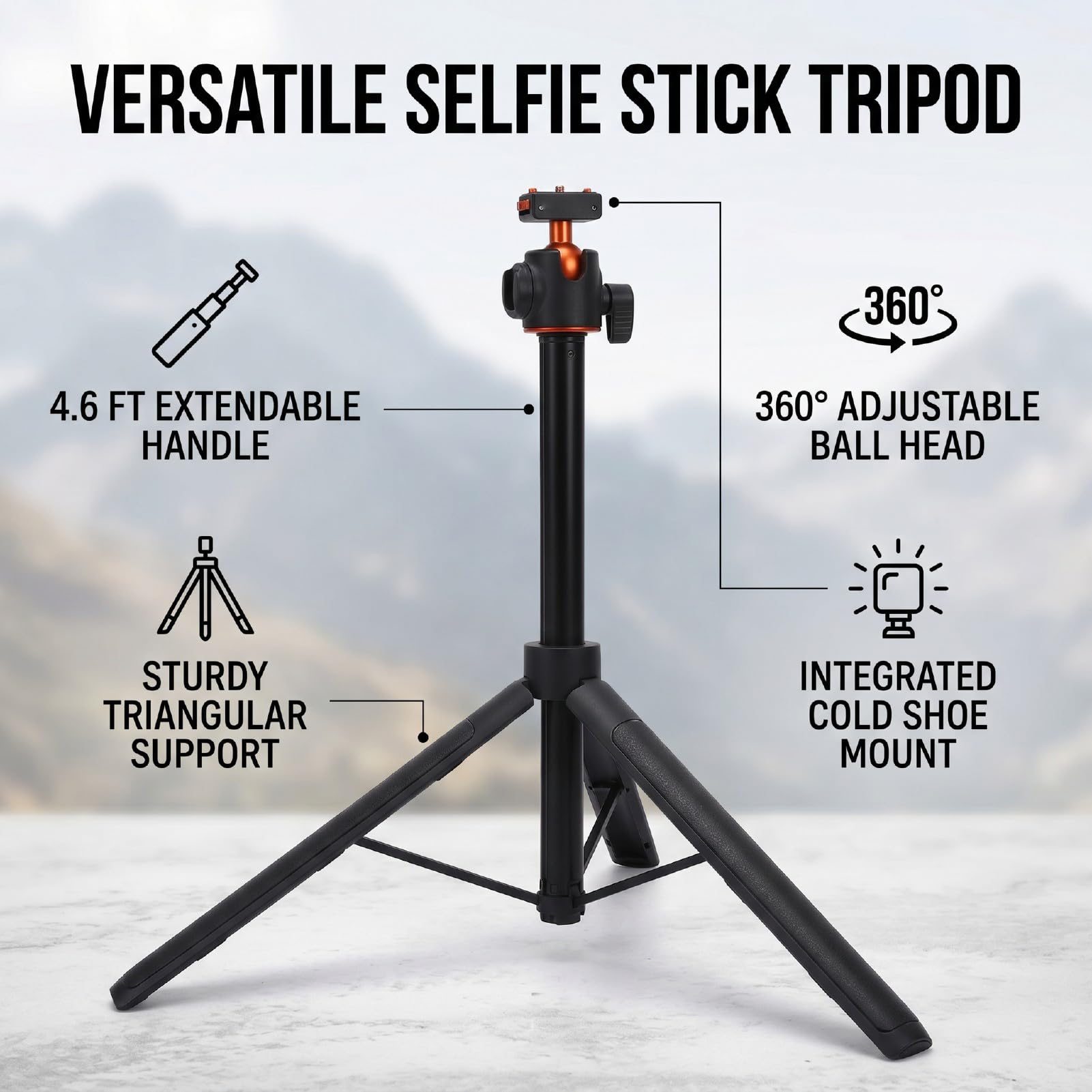 Bewinner Treppiede Magnetico per Selfie Stick per Ace Pro 2 X5, Treppiede per Fotocamera Allungabile a Sgancio Rapido da 4,6 Piedi, Impugnatura Robusta con Attacco per Slitta Fredda in Lega di