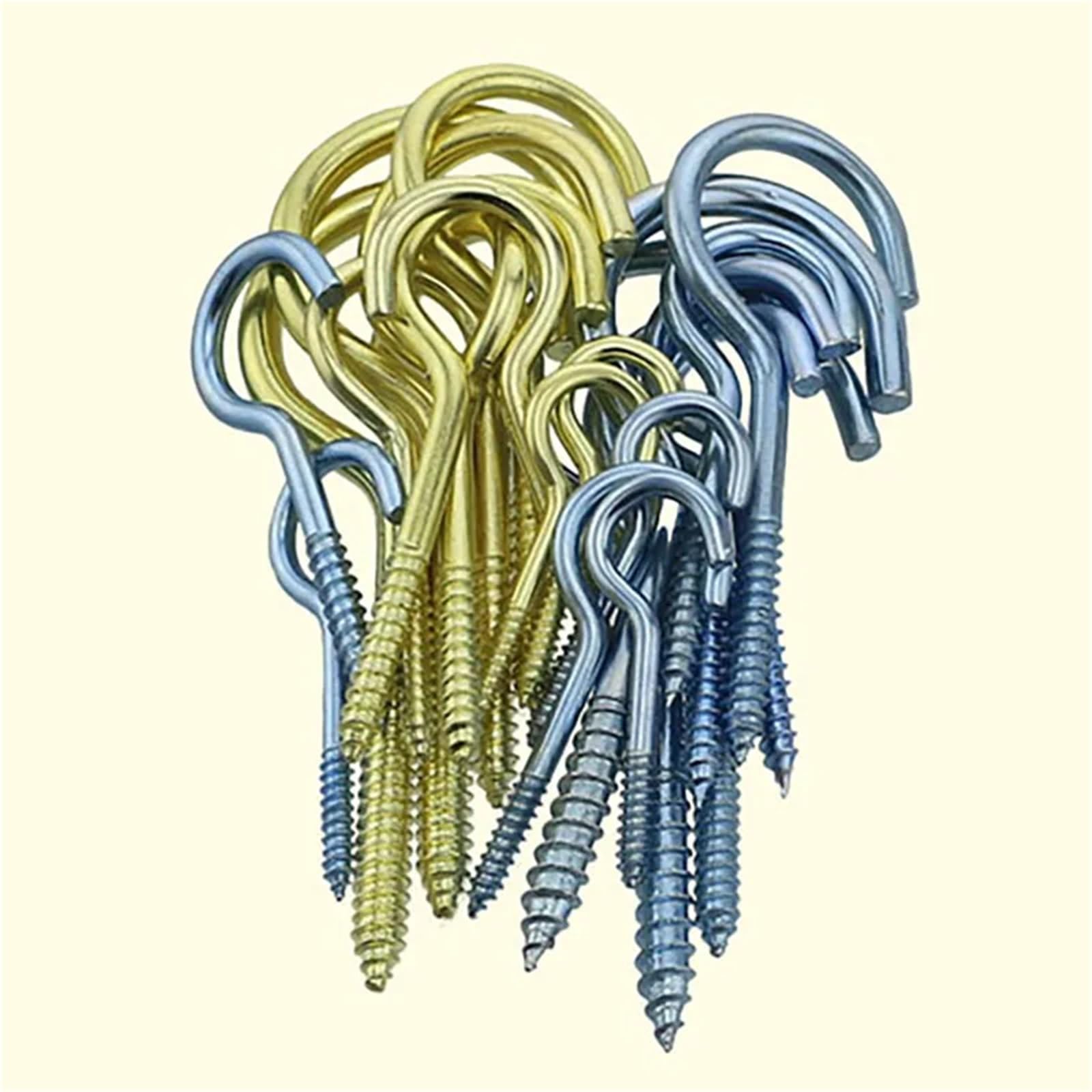 Einschraubhaken， 100 Stück selbstschneidende Schraubhaken, Messing, verzinkt, mehrfarbig, verschiedene Größen, for den Innen- und Außenbereich(Color2,16#)