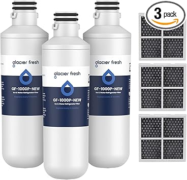 GLACIER FRESH LT1000PC Replacement Water Filter, Compatible with LT1000PC/PCS, LT1000PC, LT-1000PC, MDJ64844601, ADQ747935 ADQ74793504 Filter and LT120F ADQ73334008 Fresh Air (3+3)