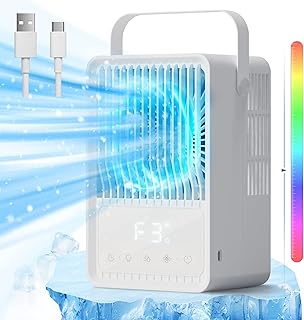 Portable Air Cooler, Quiet Evaporative Air Cooler Fan with RGB 7 LED Light 3 Speeds Modes Room Cooler, Mini Timer Fan Cooler, Desktop Personal Air Conditioner for Home, Office, Bedroom, FERRISA