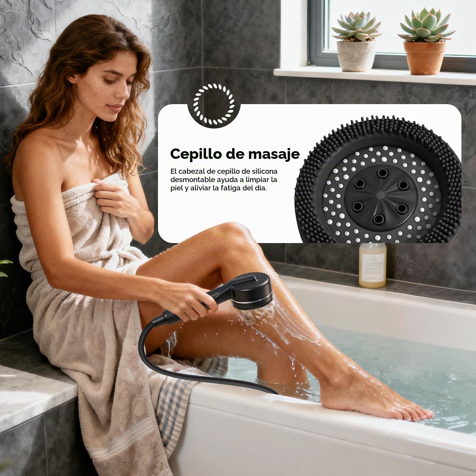 Grifo de Bañera con 4 Funciones Alcachofa de Mano Grifo Bañera Mezclador Monomando en Pared Grifería para Bañera con 1,5M Manguera y Soporte Mezclador de Baño (Negro Set)