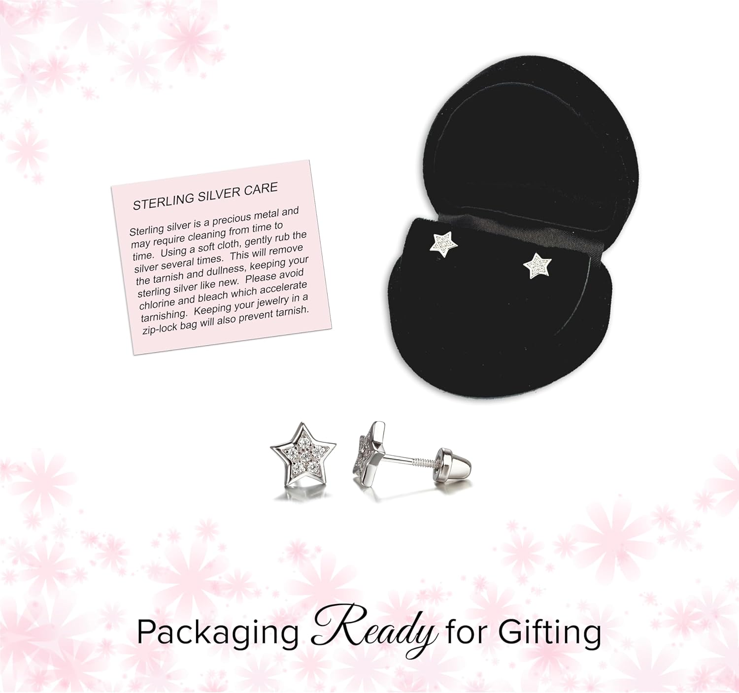 Cherished Moments Children's .925 Sterling Silver Star Screw Back Earrings with Tiny CZ Stones - Image 5