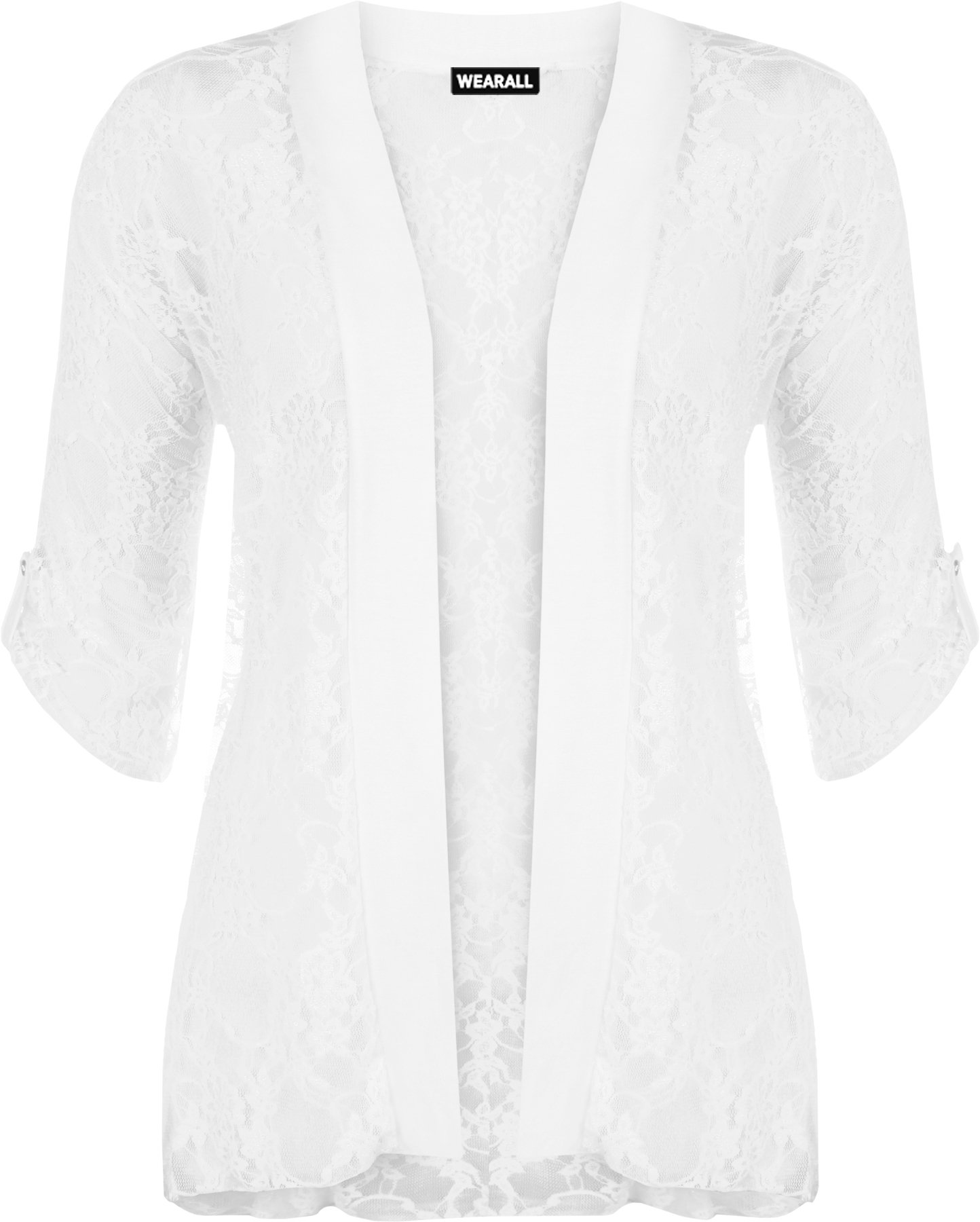 WearAll Ladies Lace Open Cardigan Womens Top - White - 20