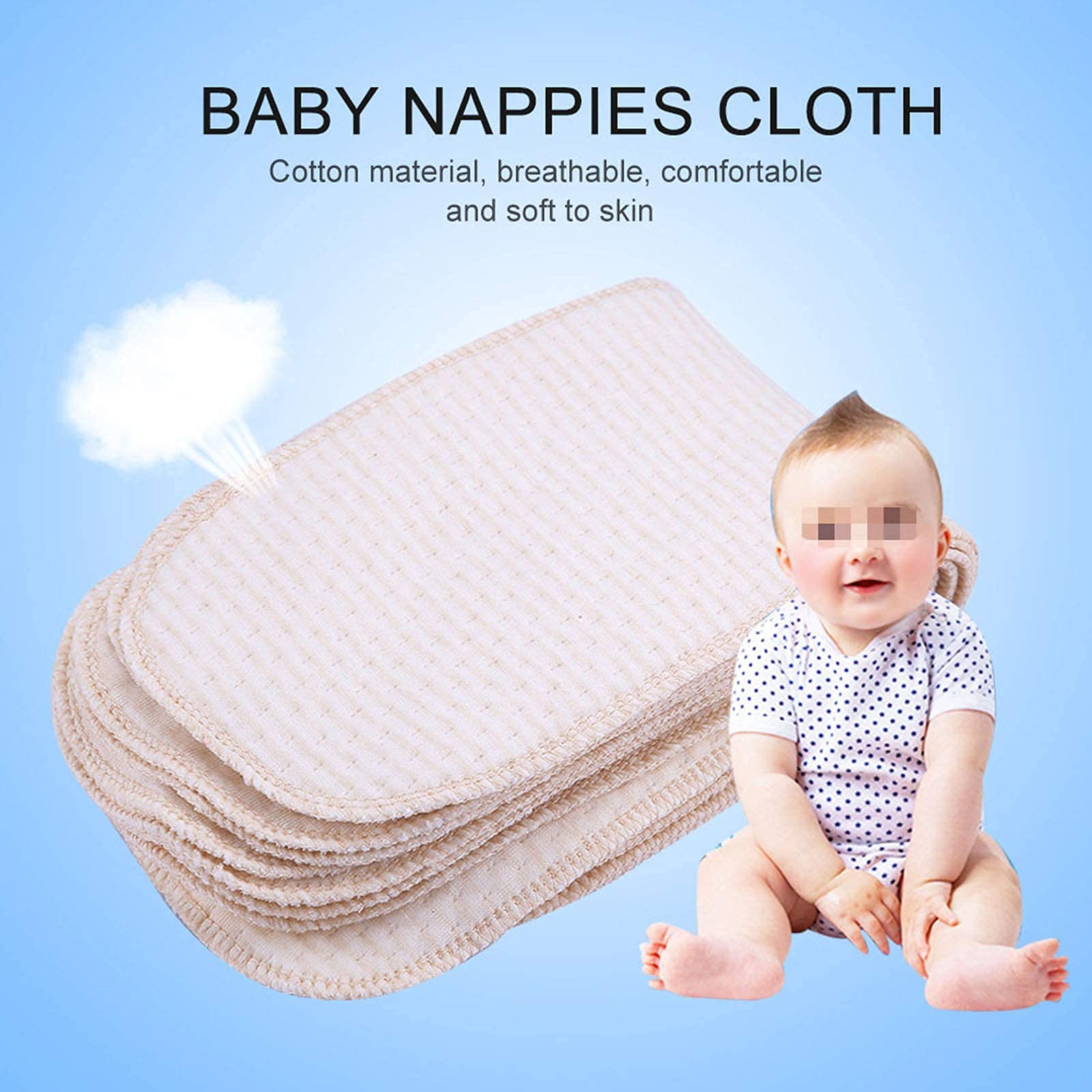 Inserti per pannolini in stoffa Nature, pannolini per bambini in cotone traspirante da 10 pezzi, pannolini per pannolini lavabili riutilizzabili per neonati