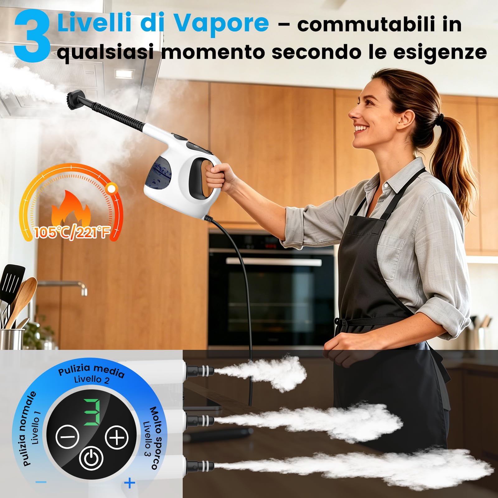 Granarbol 1200 W Pulitore a Vapore,400 ml Pulitore a Vapore Portatile