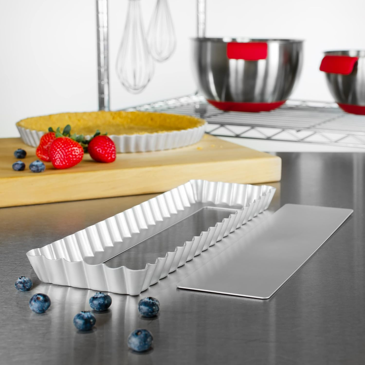 Fat Daddio's PFT-1375 Rectangle Fluted Tart Pan, 13.75 x 4.25 Inch