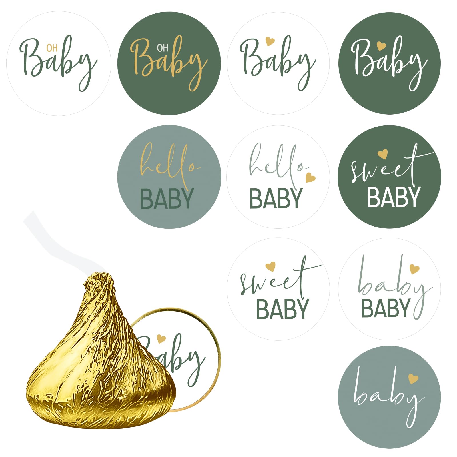 G2PLUS210PCS Baby Shower Candy Stickers, 0.75 inch Round Sage Green Baby Shower Stickers for Hershey Kisses, Envelope Seals, Invitations