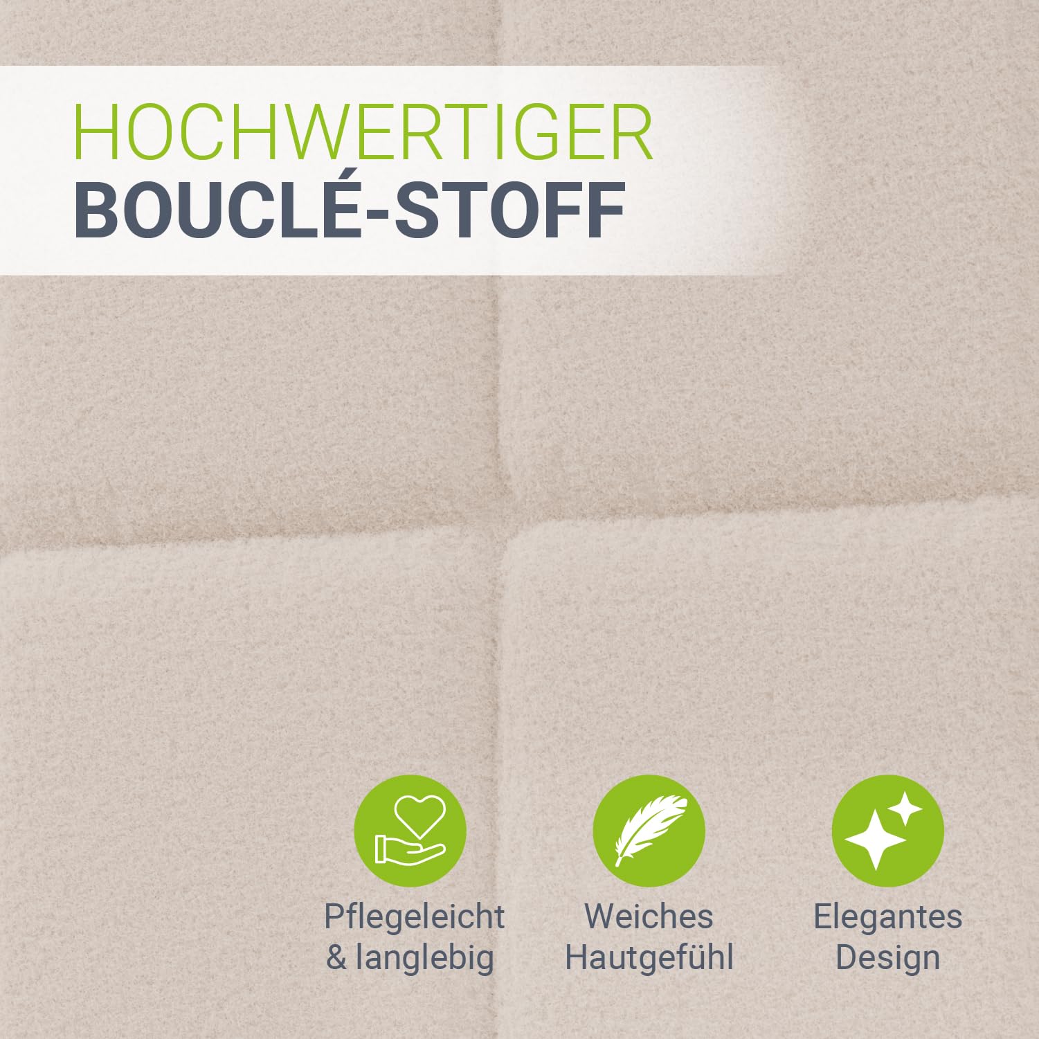 Juskys Polsterbett Florenz 140 x 200 cm mit Matratze – Bouclé, modernes Bett mit Kopf- & Fußteil, stabilem Holz- & Metallrahmen, Lattenrost, 500 kg Tragkraft – Beige
