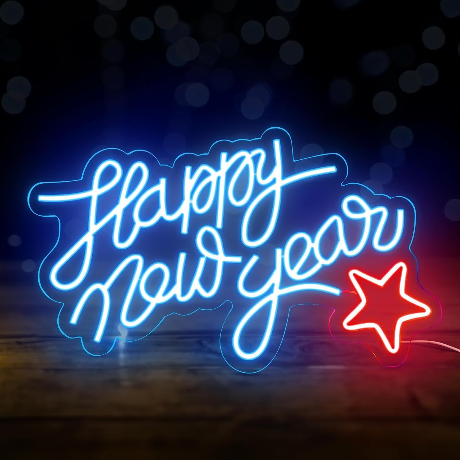 KatchOn, Pack of 10, Glitter Happy New Years Garland | Happy New Year Banner with Blue Happy New Year LED Sign | NYE Decor, Neon Sign